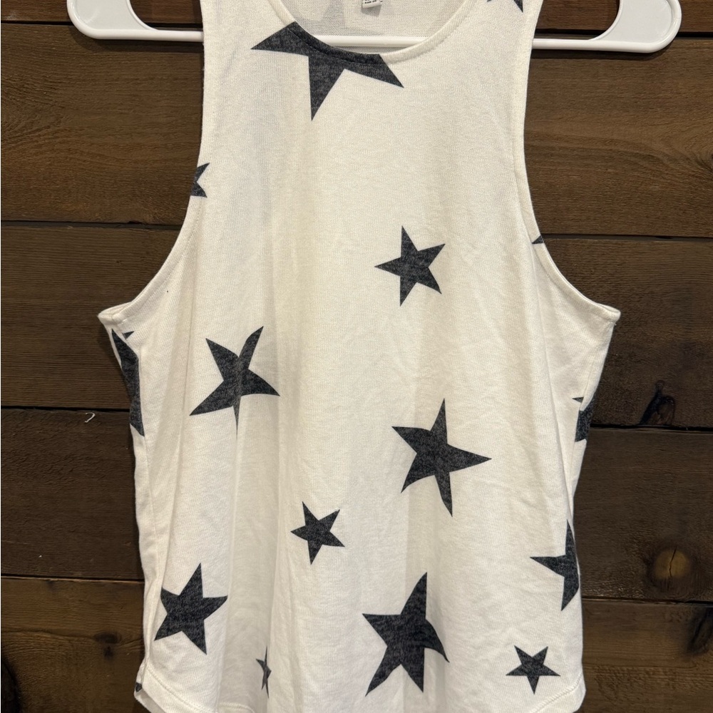 White Pajama Tank Top with Black Star Pattern - Picture 1 of 3